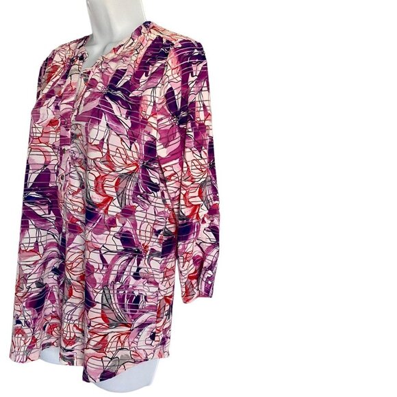 Emily Daniels Pink Purple Floral Print 3/4 Sleeves Top Women's Medium - Picture 4 of 10